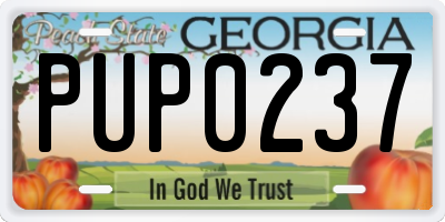 GA license plate PUP0237