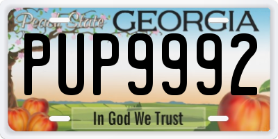 GA license plate PUP9992