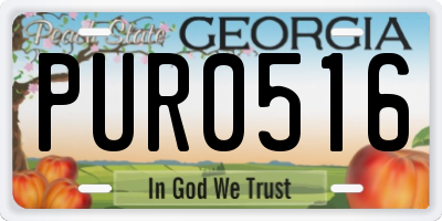 GA license plate PUR0516
