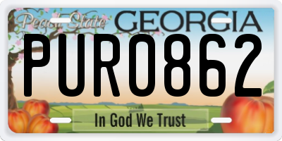 GA license plate PUR0862