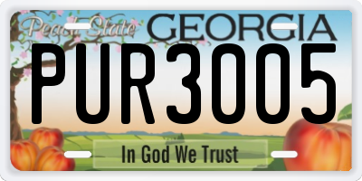 GA license plate PUR3005