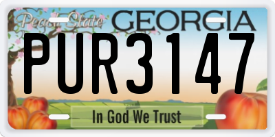 GA license plate PUR3147