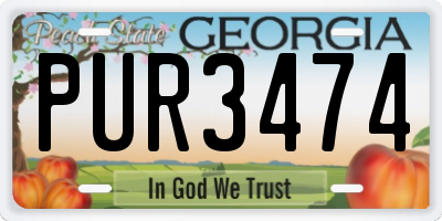 GA license plate PUR3474