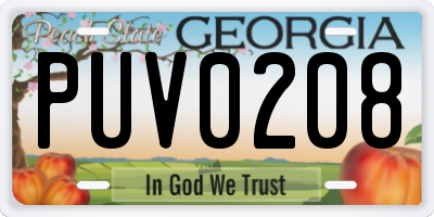 GA license plate PUV0208