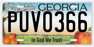 GA license plate PUV0366