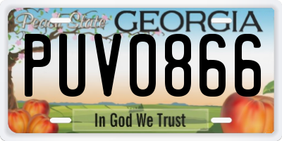 GA license plate PUV0866