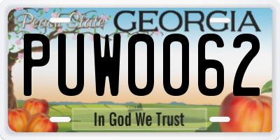 GA license plate PUW0062