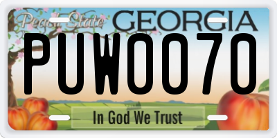 GA license plate PUW0070