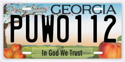 GA license plate PUW0112