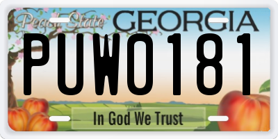 GA license plate PUW0181