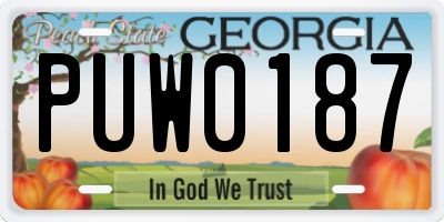 GA license plate PUW0187