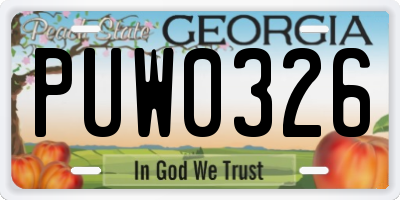 GA license plate PUW0326