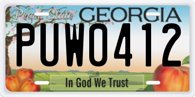GA license plate PUW0412