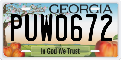 GA license plate PUW0672