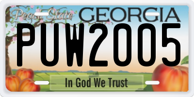 GA license plate PUW2005