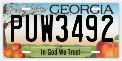 GA license plate PUW3492