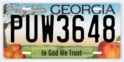 GA license plate PUW3648