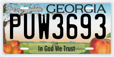 GA license plate PUW3693