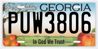 GA license plate PUW3806