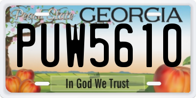 GA license plate PUW5610