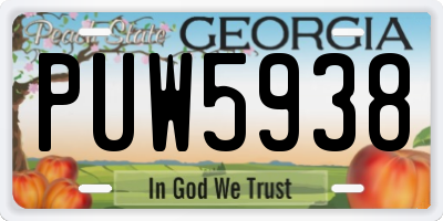 GA license plate PUW5938