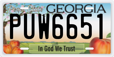 GA license plate PUW6651