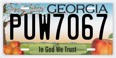 GA license plate PUW7067