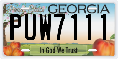 GA license plate PUW7111