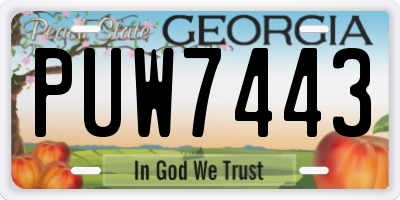 GA license plate PUW7443