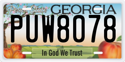 GA license plate PUW8078