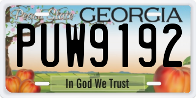 GA license plate PUW9192