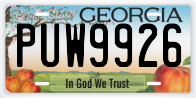 GA license plate PUW9926