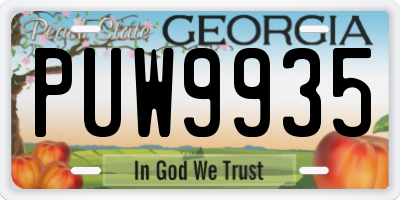 GA license plate PUW9935