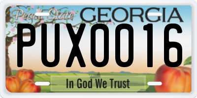 GA license plate PUX0016