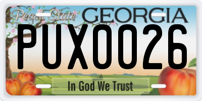 GA license plate PUX0026
