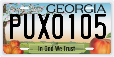 GA license plate PUX0105