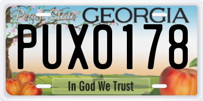 GA license plate PUX0178