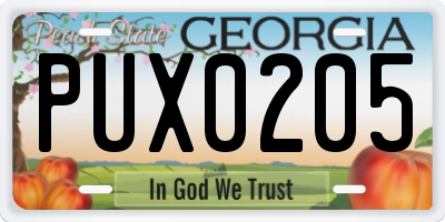 GA license plate PUX0205