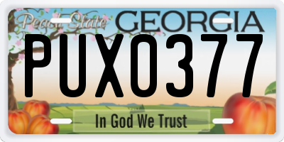 GA license plate PUX0377