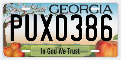 GA license plate PUX0386