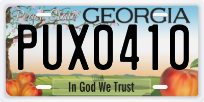 GA license plate PUX0410