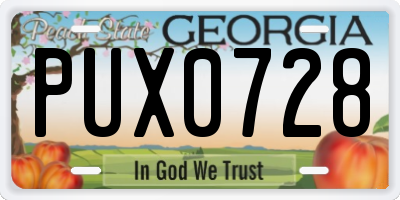 GA license plate PUX0728