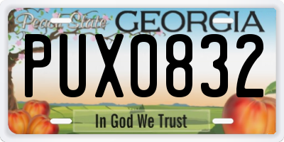 GA license plate PUX0832