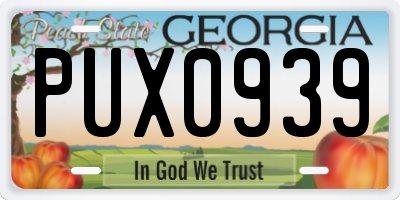 GA license plate PUX0939