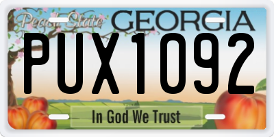 GA license plate PUX1092