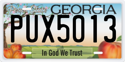GA license plate PUX5013