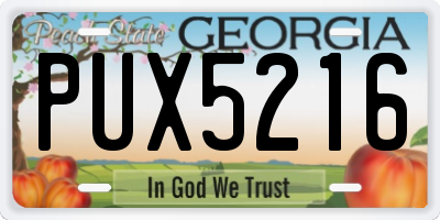GA license plate PUX5216