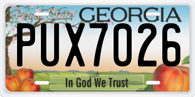 GA license plate PUX7026
