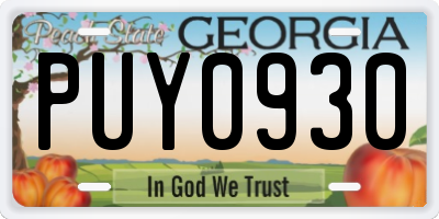 GA license plate PUY0930