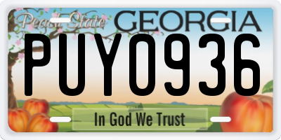 GA license plate PUY0936